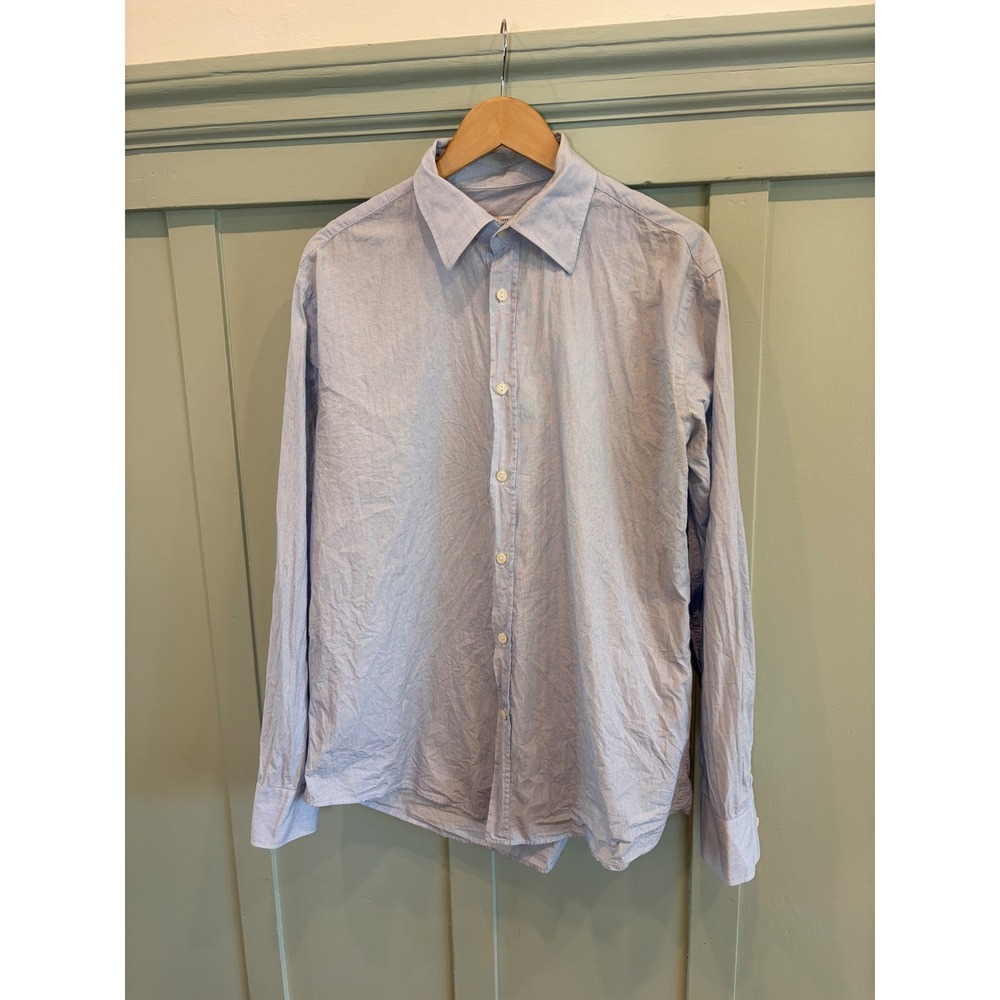 Versace Collection Mens Micro Stripe Dress Shirt Blue White 43 17 Medusa